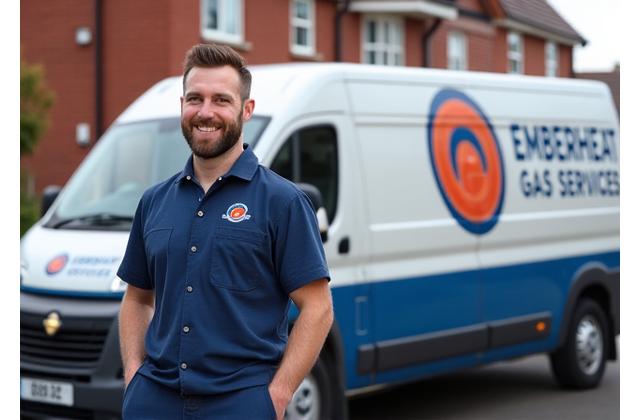 Emberheat Gas Services team member next to a branded van
